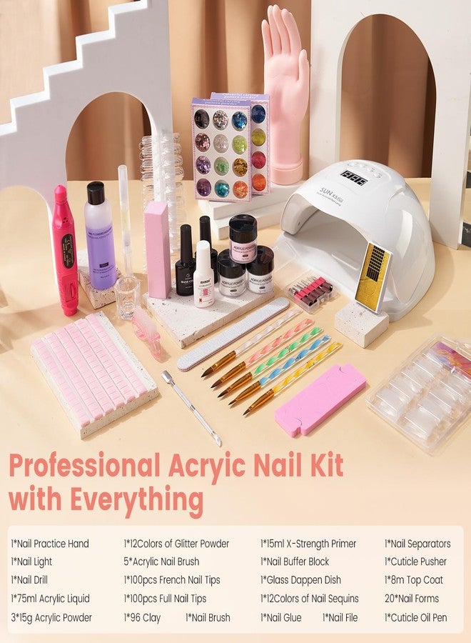 Wilfniee Nail Kit for Beginners with Everything: Practice Nail Hand U V Lamp Acrylic Nail Liquid Set with Drill Starter Nail Set Gifts for Beginners Home Salon - Image 2