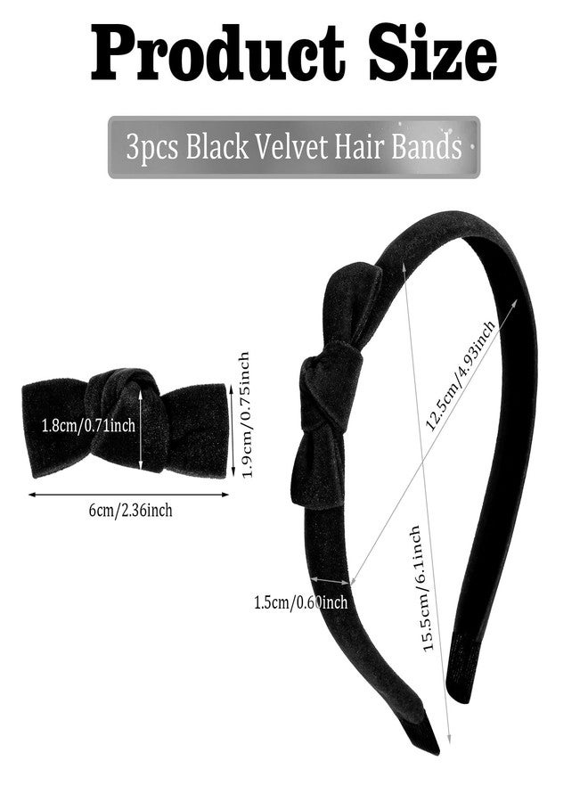 MBAIYO 3 Pcs Velvet Bow Headband Hair Clips Set for Girls, Cute Black Bow Headband Mini Head Band Small Bowknot Hairpins Set Aesthetic Hair Styling Clip Elegant Accessories for Women(Black) - Image 2