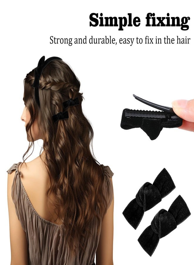 MBAIYO 3 Pcs Velvet Bow Headband Hair Clips Set for Girls, Cute Black Bow Headband Mini Head Band Small Bowknot Hairpins Set Aesthetic Hair Styling Clip Elegant Accessories for Women(Black) - Image 4