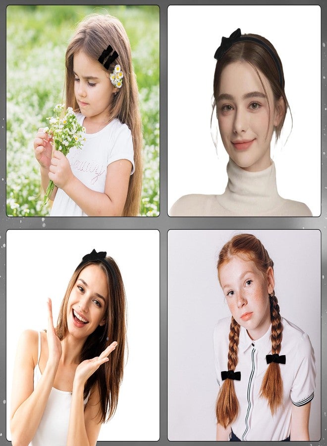 MBAIYO 3 Pcs Velvet Bow Headband Hair Clips Set for Girls, Cute Black Bow Headband Mini Head Band Small Bowknot Hairpins Set Aesthetic Hair Styling Clip Elegant Accessories for Women(Black) - Image 5