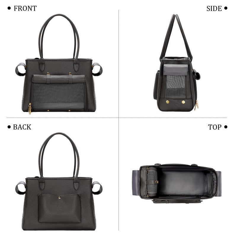 Minsong Fashion Pet Carrier Purse for Small Cat and Dog, Luxury Pu Soft-Sided Tote Bag with Large Pockets for Dogs and Puppies (Black, 15.8" L x 7.5" W x 11.8" H) - Image 3