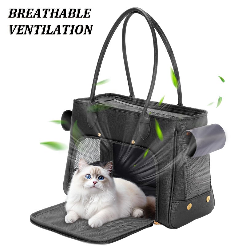 Minsong Fashion Pet Carrier Purse for Small Cat and Dog, Luxury Pu Soft-Sided Tote Bag with Large Pockets for Dogs and Puppies (Black, 15.8" L x 7.5" W x 11.8" H) - Image 5