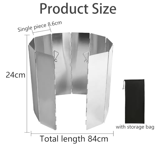 Fapiwen Camp Stove Windscreen, 10 Plates Aluminum Windshield for Camping Wood Stove with Drawstring Bag, Lightweight Folding Windproof Outdoor Stove Windshield for Camping, Butane Stoves (84 * 24cm) - Image 2
