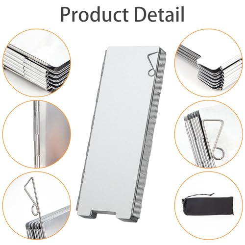 Fapiwen Camp Stove Windscreen, 10 Plates Aluminum Windshield for Camping Wood Stove with Drawstring Bag, Lightweight Folding Windproof Outdoor Stove Windshield for Camping, Butane Stoves (84 * 24cm) - Image 3
