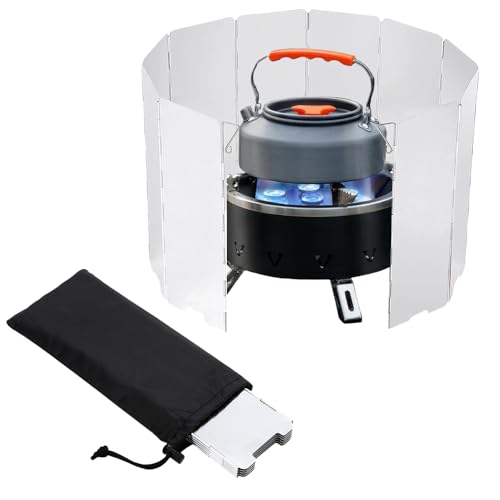 Fapiwen Camp Stove Windscreen, 10 Plates Aluminum Windshield for Camping Wood Stove with Drawstring Bag, Lightweight Folding Windproof Outdoor Stove Windshield for Camping, Butane Stoves (84 * 24cm) - Image 1
