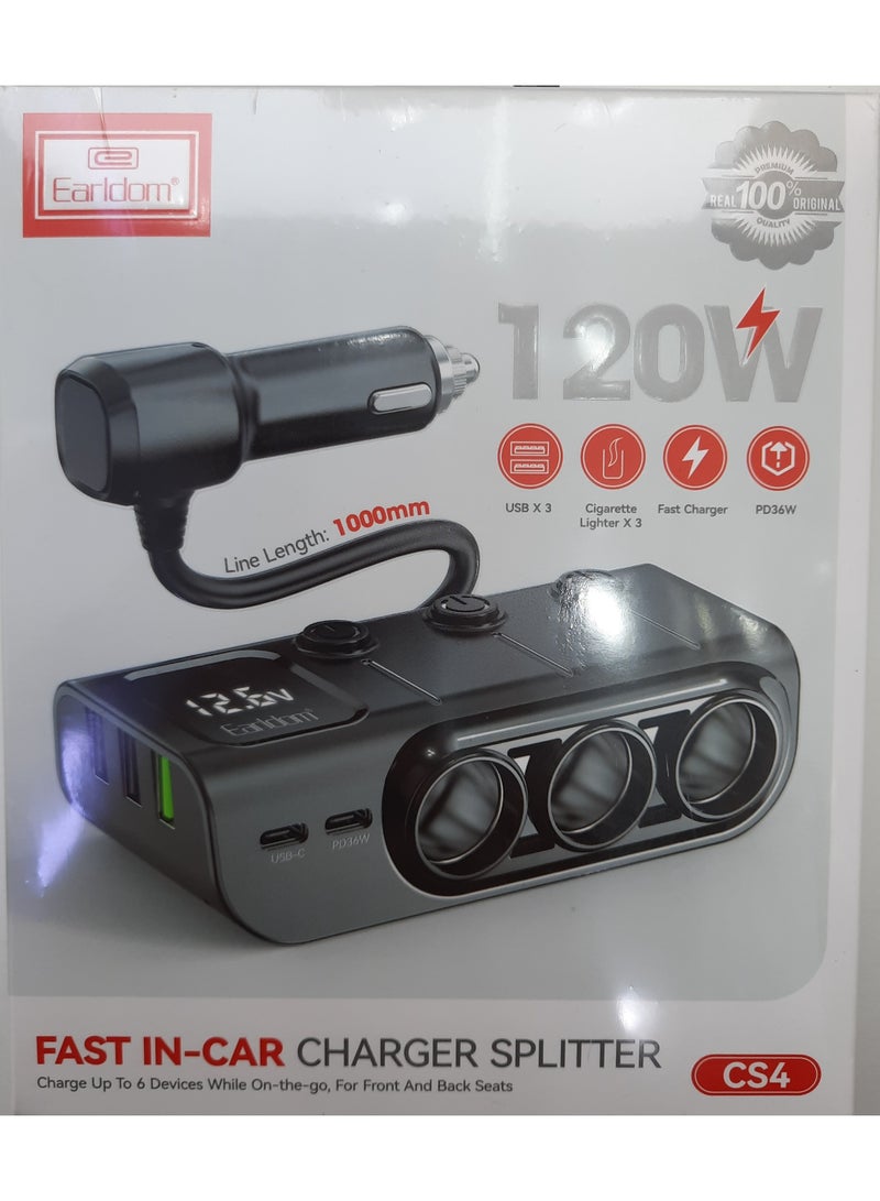 Earldom FAST IN CAR CHARGER SPLITTER 120W - Image 1