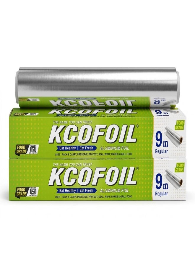 KCOFOIL Aluminium Foil Roll - 9 Meter (Pack of 2) | 11 Micron Thickness Food-Grade Silver Foil Paper for Lunch & Tiffin | Multipurpose Kitchen Wrap for Cooking, Baking, Grilling & Food Storage - Image 1