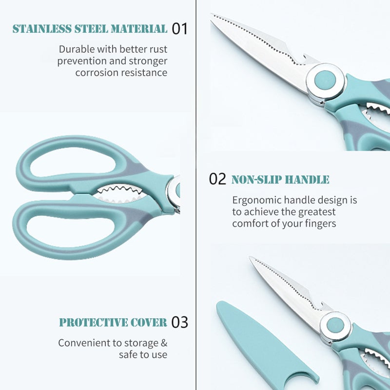 Poultry Shears with Protective Cover Stainless Steel Kitchen Scissors Multi-Purpose Scissors for Meat Chicken Fish Seafood BBQ - Image 4