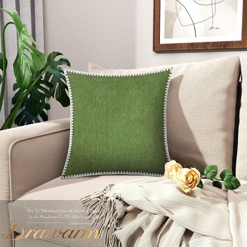 BRAWARM Throw Pillow Covers 20x20 Inches - Forest Green Chenille Pillow Covers with Shell Edge, Pack of 2 Solid Dyed Soft Chenille Pillow Cases for Couch Sofa Bed Home Decoration - Image 2