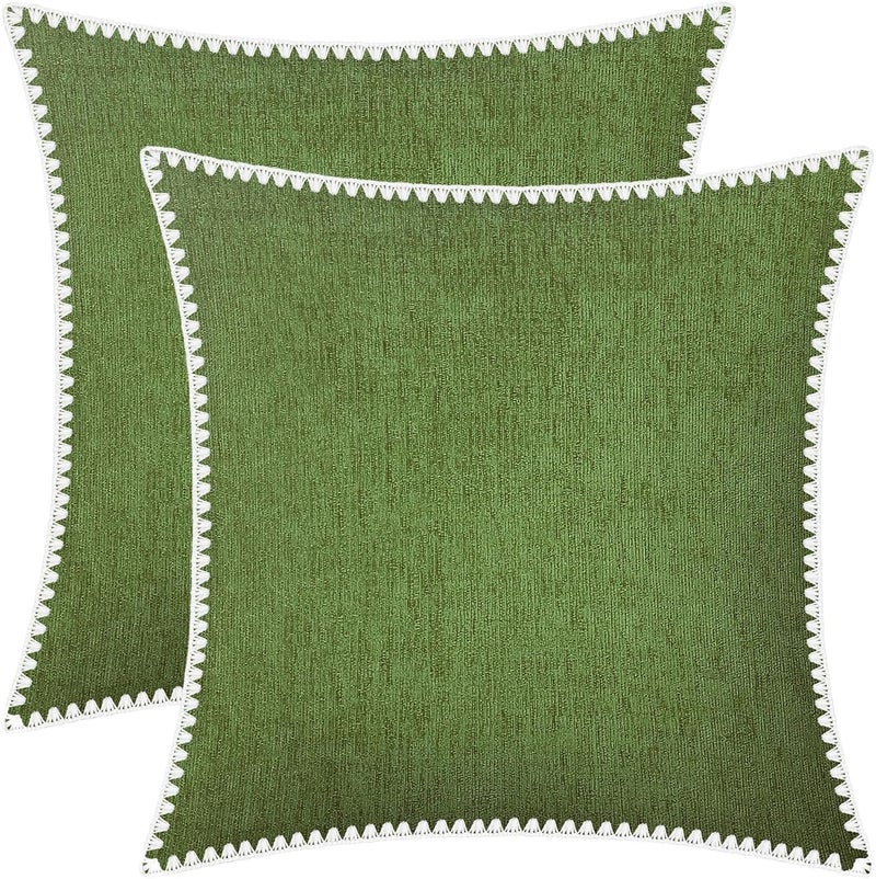 BRAWARM Throw Pillow Covers 20x20 Inches - Forest Green Chenille Pillow Covers with Shell Edge, Pack of 2 Solid Dyed Soft Chenille Pillow Cases for Couch Sofa Bed Home Decoration - Image 1
