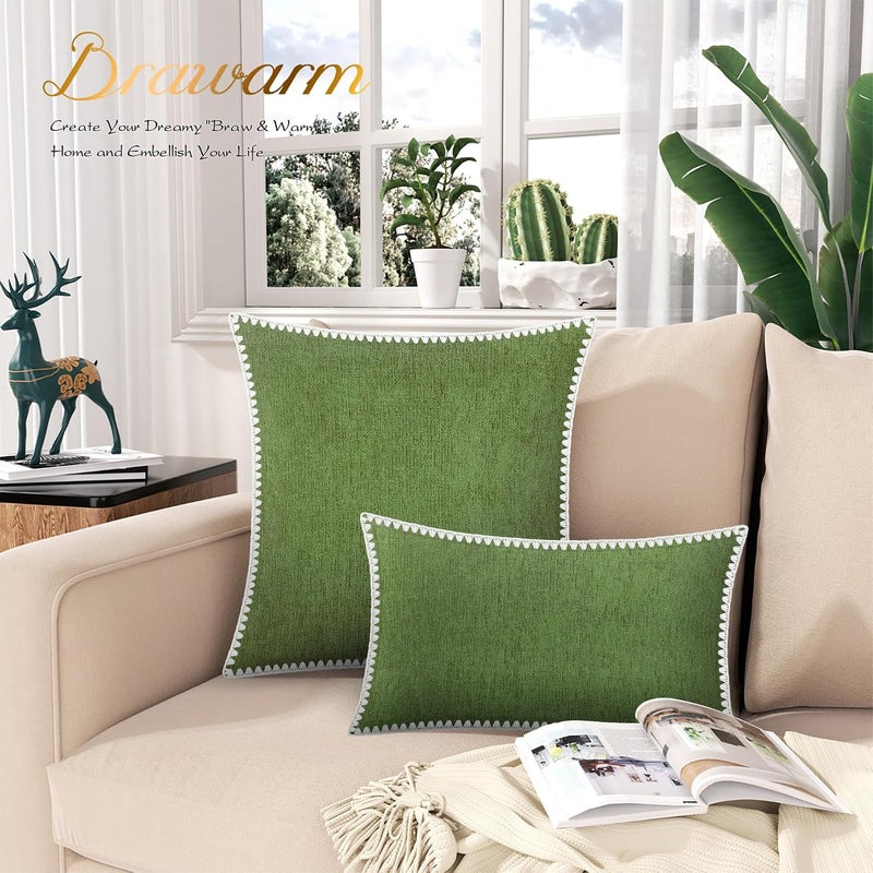 BRAWARM Throw Pillow Covers 20x20 Inches - Forest Green Chenille Pillow Covers with Shell Edge, Pack of 2 Solid Dyed Soft Chenille Pillow Cases for Couch Sofa Bed Home Decoration - Image 3
