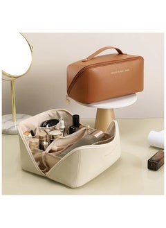 Generic Large Capacity Travel Cosmetic Bag, Multifunction Organizer Storage Bag, Makeup Bag with Handle and Dividers, Skincare Dispenser, Toiletry Bag for Women, 9.25x4.13x4.33 inch - Beige.  - Image 4