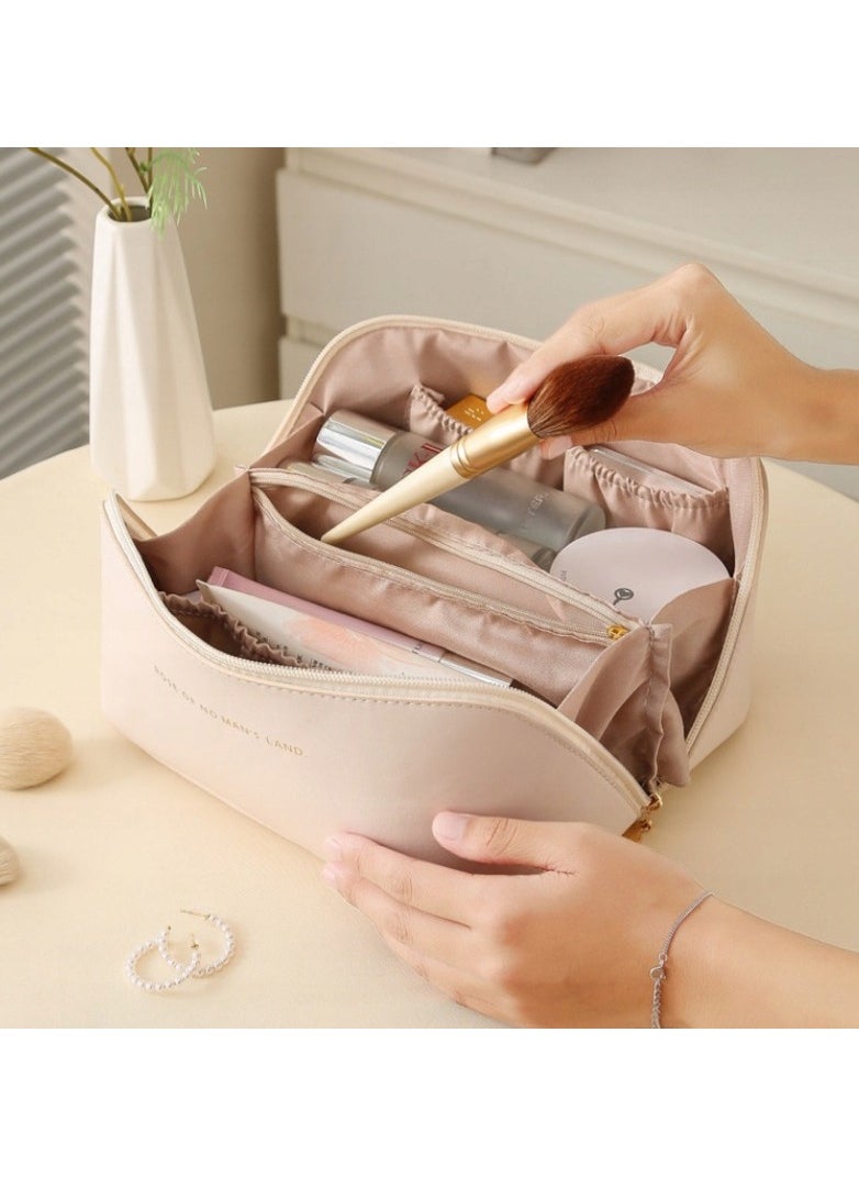 Generic Large Capacity Travel Cosmetic Bag, Multifunction Organizer Storage Bag, Makeup Bag with Handle and Dividers, Skincare Dispenser, Toiletry Bag for Women, 9.25x4.13x4.33 inch - Beige.  - Image 3