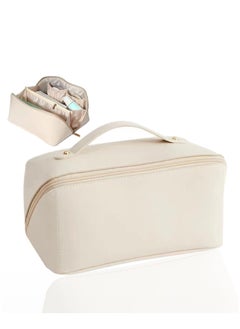Generic Large Capacity Travel Cosmetic Bag, Multifunction Organizer Storage Bag, Makeup Bag with Handle and Dividers, Skincare Dispenser, Toiletry Bag for Women, 9.25x4.13x4.33 inch - Beige.  - Image 2