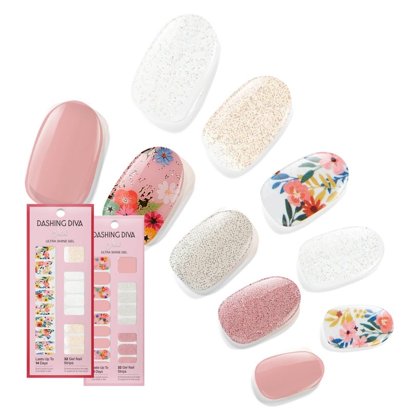 Dashing Diva Gloss Nail Strips Bundle - The Spring Florals Collection - Wallflower Frenzy & Bug Off - UV Free, Chip Resistant, Long Lasting Gel Stickers - Contains 2 Sets - Image 1