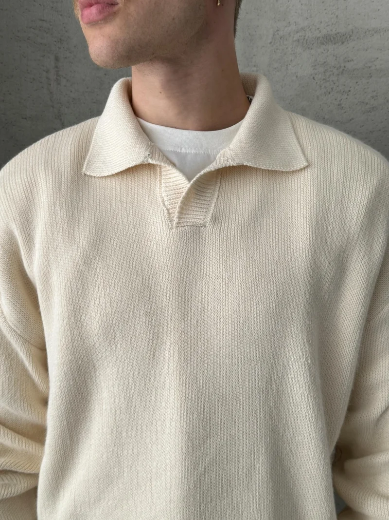 HYMAN Men's Polo Collar Knitted Oversize Sweater