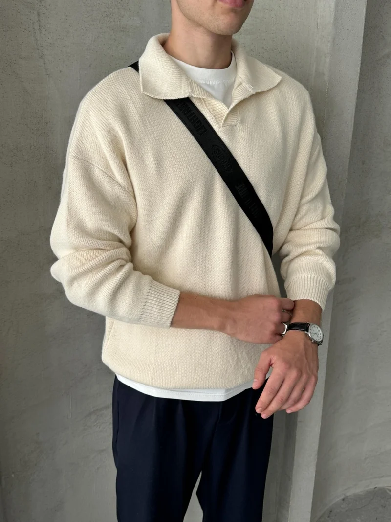 HYMAN Men's Polo Collar Knitted Oversize Sweater