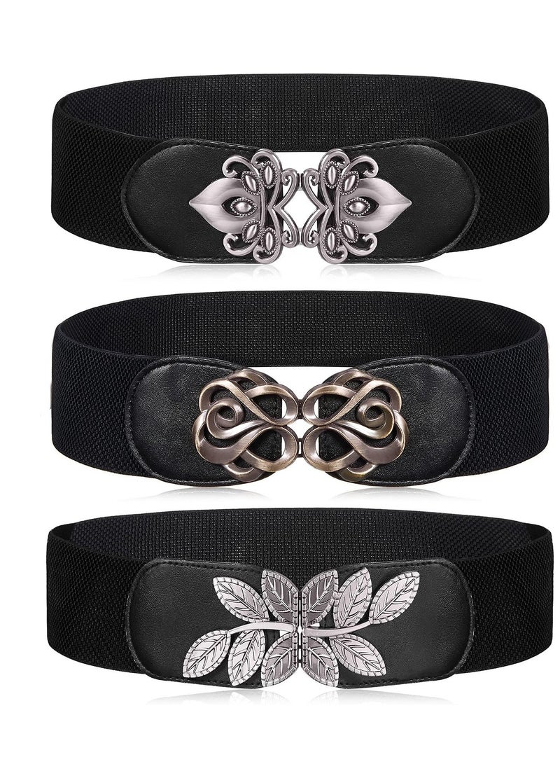 Y&D Women Belt Vintage Wide Version of The Elastic Plastic Waist PU Leather Versatile Seal for Daily with Dresses Jackets Festivals (3 Pieces) - Image 1