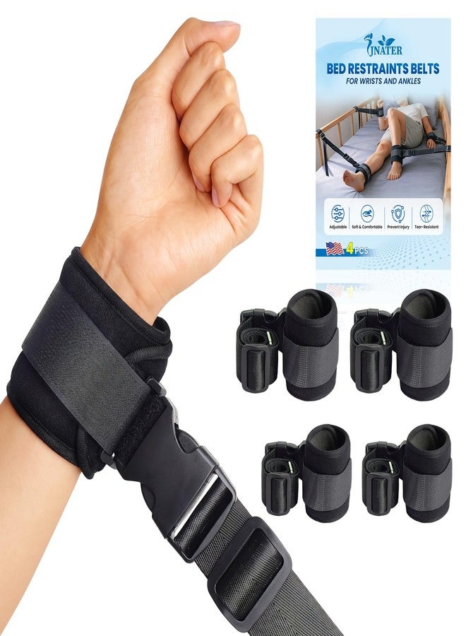 JNATER Bed Restraints Belts for Wrists and Ankles - 4 Pack Comfortable Leg & Hand Restraints with Quick Release Buckle for Dementia, Elderly, Cognitive Disorders & Safer Movement Support - Image 1