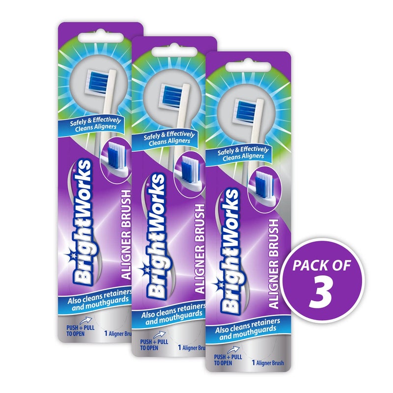 BrightWorks Aligner Brush (3 Pack) Safely and Effectively Cleans Aligners, Retainers, Mouth Guards, and Night Guards. Easy to Use and Safe for Most Dental Appliances. - Image 2
