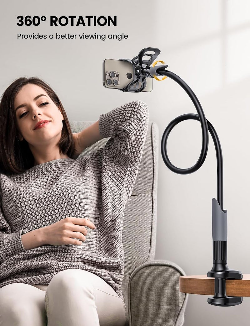 Lamicall Gooseneck Phone Holder for Bed - Cell Phone Mount Clamp Clip, Flexible Long Arm, Overhead Mount for Desk Headboard Bedside, Gifts for iPhone Air 17 Pro Max, 16 15 14 Pro Max and 4-7" Phone - Image 4