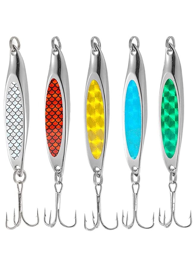 Fishing Lure Set – 5 Pcs Metal Hooks, Lure Sequins Spoons with Hard Bait – Sea Lake Lure Tool for Saltwater & Freshwater – Trout, Bass, Salmon Fishing - Image 1