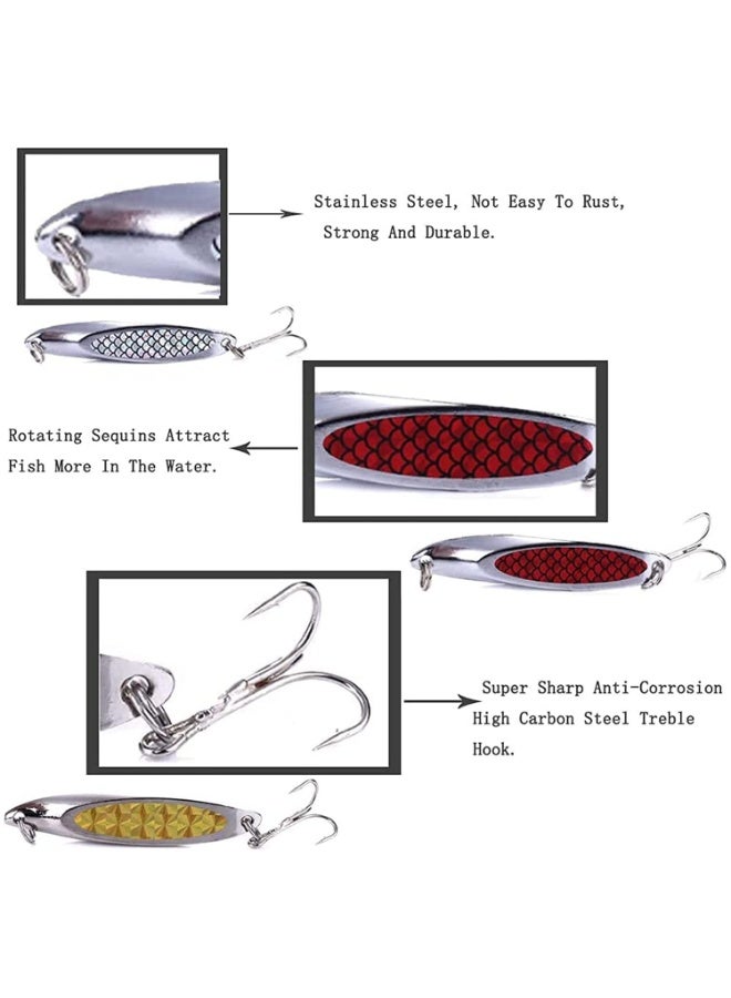 Fishing Lure Set – 5 Pcs Metal Hooks, Lure Sequins Spoons with Hard Bait – Sea Lake Lure Tool for Saltwater & Freshwater – Trout, Bass, Salmon Fishing - Image 4