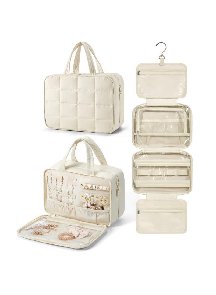 general Multifunctional large-capacity cosmetic bag, convenient travel storage bag, jewelry, jewelry folding storage bag (beige) - Image 1