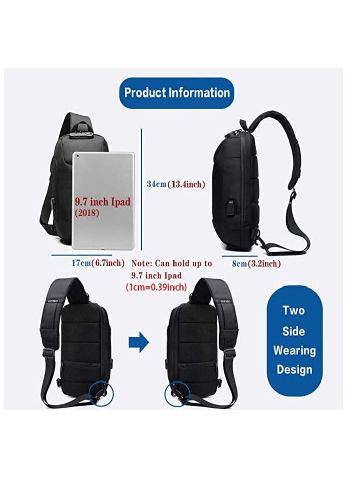 OZUKO - Sling Backpack USB Anti-Theft Men'S Chest Bag Casual Shoulder Bag - Image 1