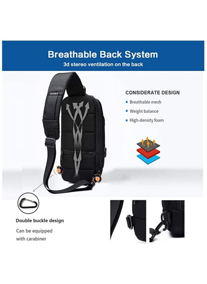OZUKO - Sling Backpack USB Anti-Theft Men'S Chest Bag Casual Shoulder Bag - Image 1