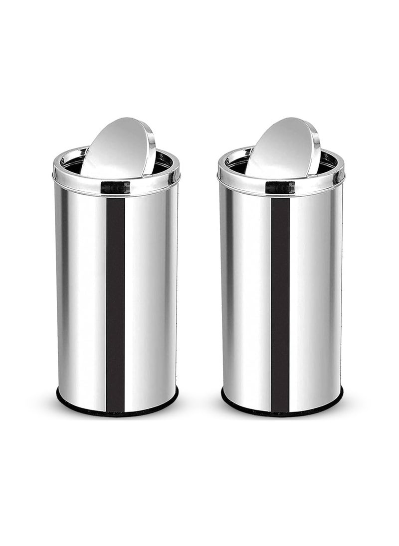 mofna mofna Stainless Steel Swing Lid Round Dustbin Silver 8X127 L Set of 2Pcs  - Image 1