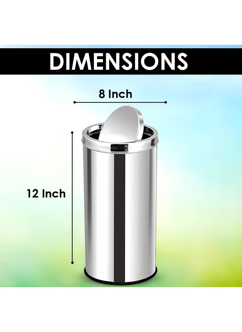 mofna mofna Stainless Steel Swing Lid Round Dustbin Silver 8X127 L Set of 2Pcs  - Image 2