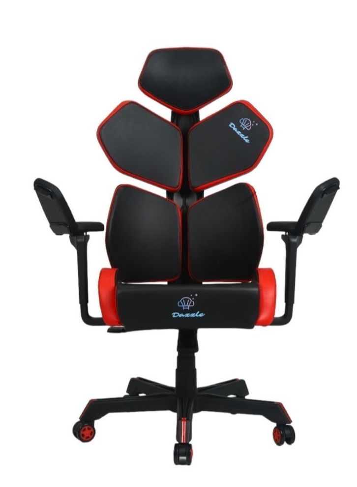 Dazzle - Gaming Chair - Black/Red (High quality CA117 standard mesh fabric & molded foam, ecofriendly plastic frame, adjustment angle and height headrest, split back support, height adjustable) - Image 2