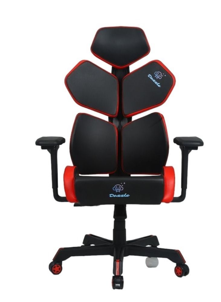 Dazzle - Gaming Chair - Black/Red (High quality CA117 standard mesh fabric & molded foam, ecofriendly plastic frame, adjustment angle and height headrest, split back support, height adjustable) - Image 1