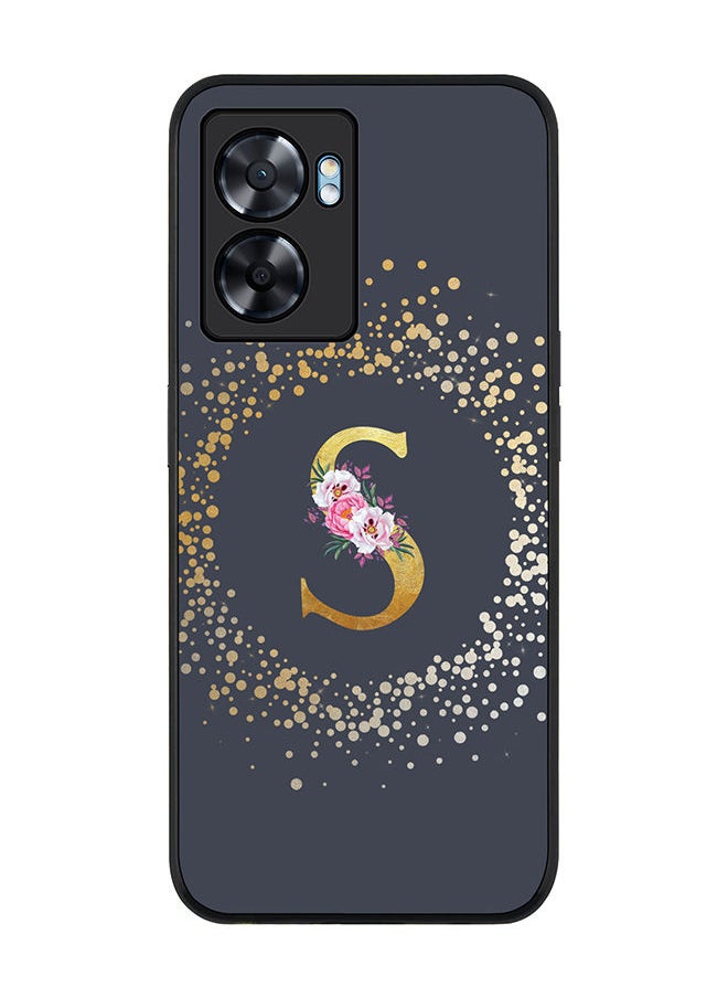Stylizedd Rugged Black edge case for Oppo A57 Slim fit Soft Case Flexible Rubber Edges TPU Gel Thin Cover - Custom Monogram Initial Letter Floral Pattern Alphabet - S (Grey)  - Image 1