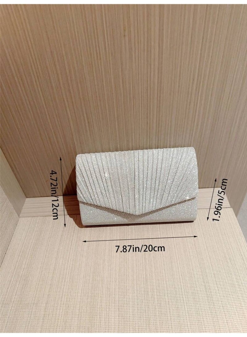 Women’s Evening Clutch Bag – Shiny Silver Modern Pleated Design, Perfect for Parties and Special Occasions - Image 5