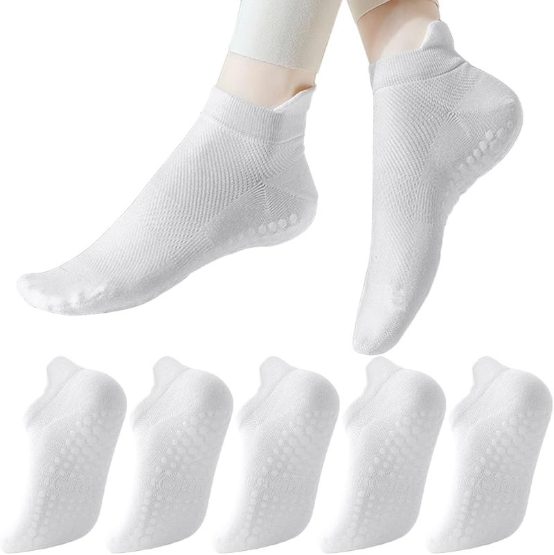 PUJANE 5 Pairs Grip Pilates Socks for Women, Non Slip Yoga Athletic Ankle Grippy Socks for Barre Ballet Gym Workout - Image 1