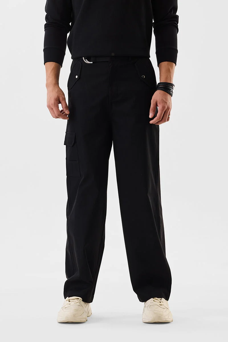 SNITCH بنطلون كارجو أسود بقصة مريحة