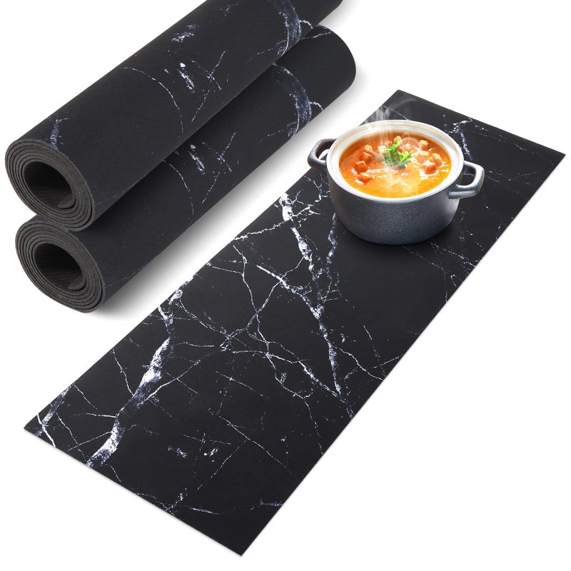 2 Pcs Trivet Table Runner Hot Plates Mat 12 X 40 Inch Heat Resistant Table Protector Waterproof Decorative Farmhouse Kitchen Trivets Counter Heat Proof Placemats for Hot Dishes Black Marble 2 Pcs
