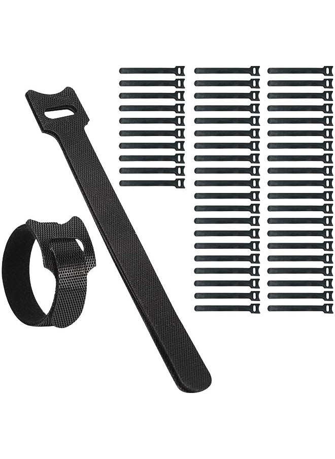 PROMASS 50 PCS Reusable Fastening Cable Ties, Microfiber Cloth 6-Inch Hook and Loop Cord (Black) 