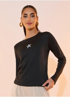 Take Two Round Neck Star Print Long Sleeve Top  - Image 1