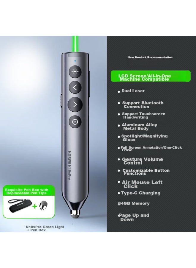 Norwii N10s Pro Laser Page-turning Pen, Green Light, Touchscreen Writing, Teacher's Ppt Bluetooth Connection Page-turning Remote Control For Seewo Led Lcd All-in Machine With 64gb Storage - Image 1