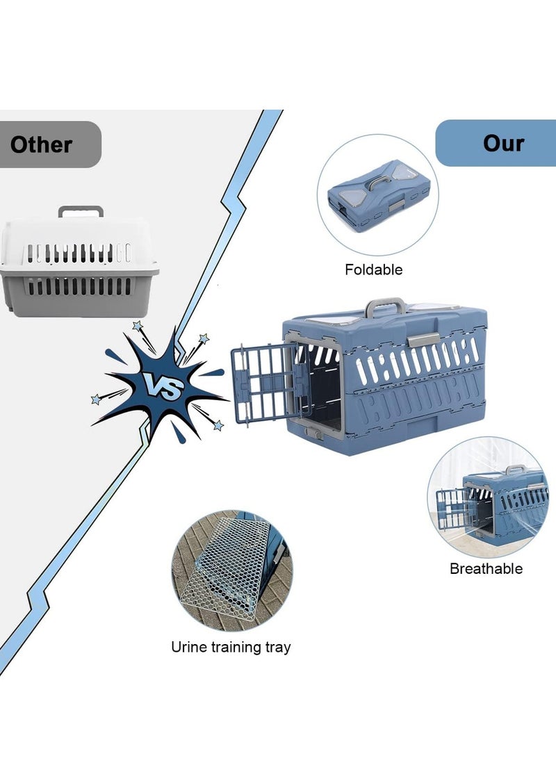 قفص محمول قابل للطي للكلاب والقطط - قفص كبير لحمل الحيوانات الأليفة، أزرق (56 × 33 × 37 سم) - Image 2