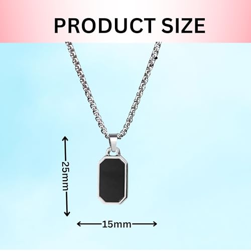 M Men Style Rectangular Black Glass Cut Plate Necklace Pendant Chain | Stainless Steel Black Silver Locket Pendant Necklace Chain For Men Boys Anniversary Gift For Husband Gift Chains SPn2025230 - Image 2
