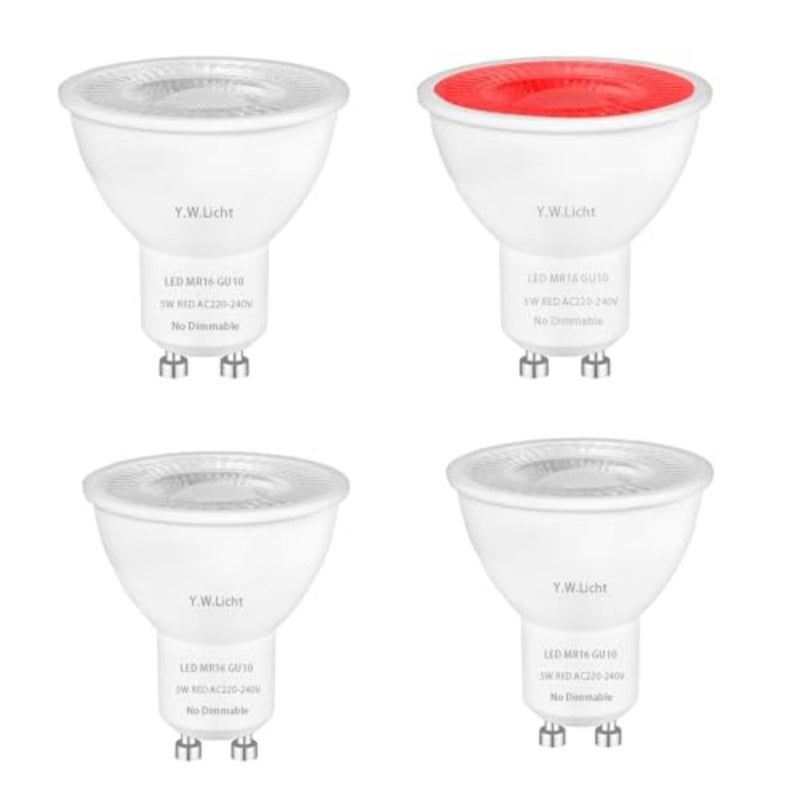 بقعة ضوء أحمر اللون GU10 LED مصباح 5 واط AC220-240 فولت MR16 GU10 بقعة 120 درجة استبدال زاوية الشعاع لـ 50 واط مصباح هالوجين لأضواء كاشفة لتزيين إضاءة الحفلات حزمة من 4، غير قابلة للتعتيم - Image 1