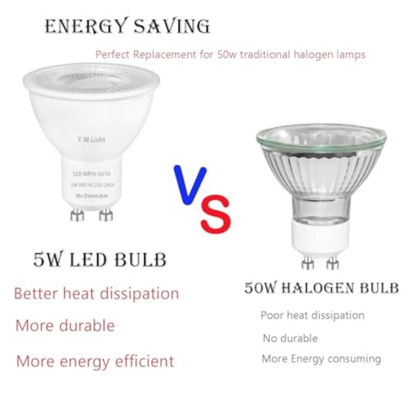 بقعة ضوء أحمر اللون GU10 LED مصباح 5 واط AC220-240 فولت MR16 GU10 بقعة 120 درجة استبدال زاوية الشعاع لـ 50 واط مصباح هالوجين لأضواء كاشفة لتزيين إضاءة الحفلات حزمة من 4، غير قابلة للتعتيم - Image 5