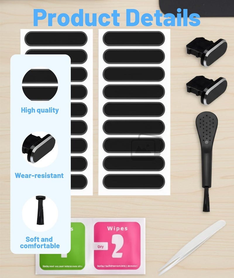 FFZDENA 20 قطعة ملصقات واقية من الغبار لمكبر صوت الهاتف، غطاء لاصق مضاد للغبار، يتضمن قابس مضاد للغبار، فرشاة لتنظيف منفذ الهاتف وملاقط مناسبة لـ iPhone 14، 13، 12 Pro Max، 11 - Image 3