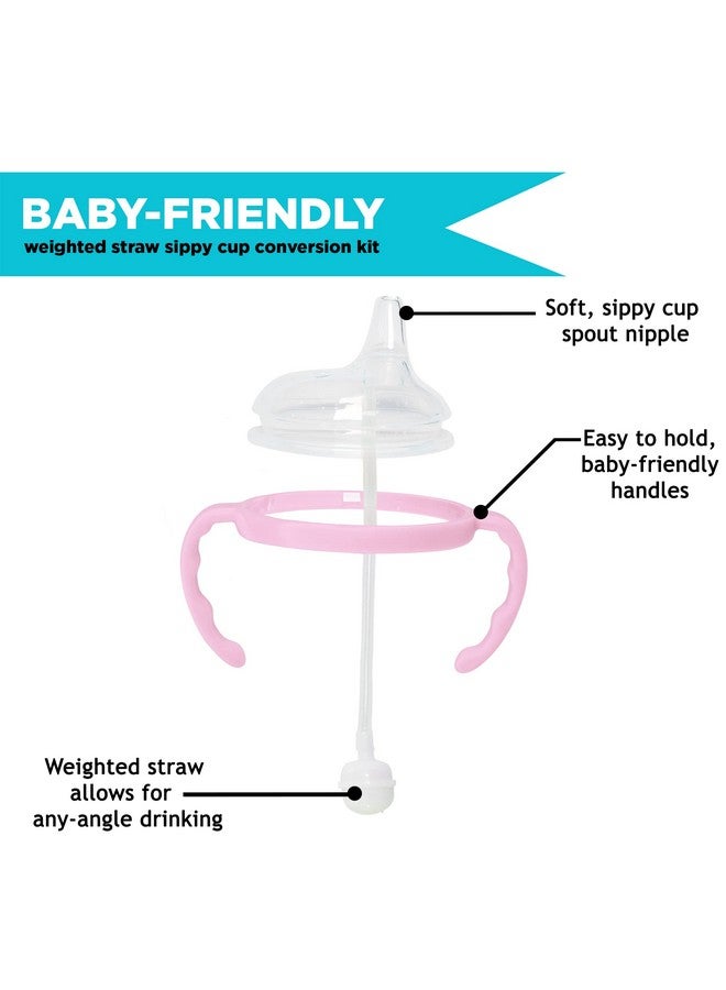 Botabee 2 Pack Pink Soft Spout Sippy Cup Transition Sippy Cup Kit For Comotomo 5 & 8 Oz Bottles Conversion Kit Fits 5 Ounce And 8 Ounce Bottles Baby Bottle Nipple With Weighted Straw And Bottle Handles - Image 4