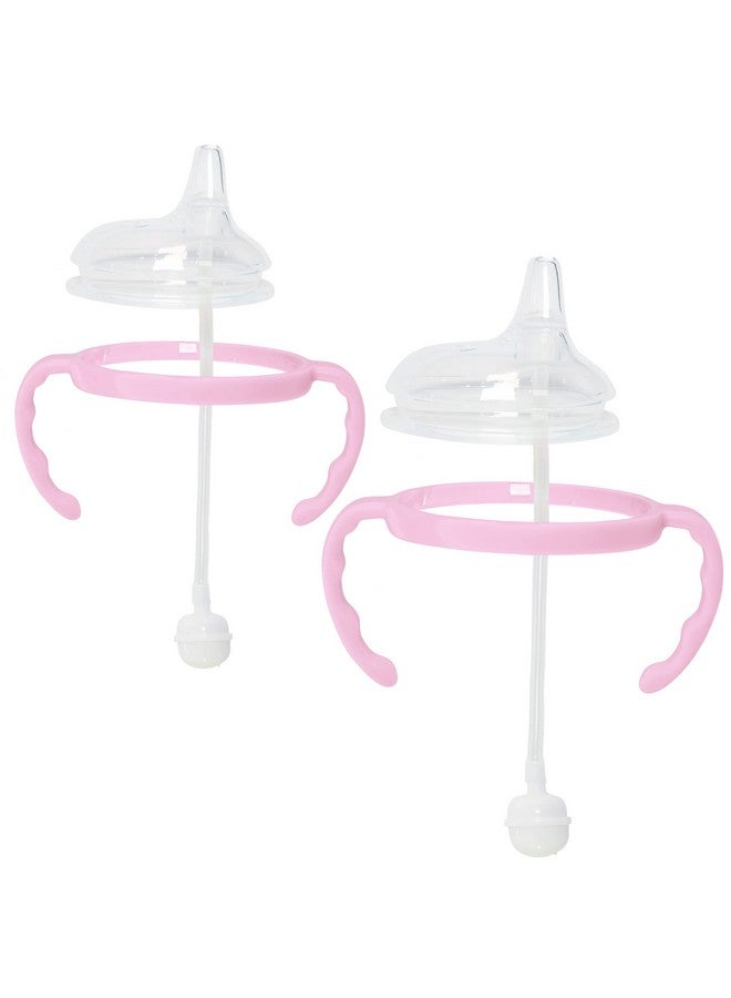 Botabee 2 Pack Pink Soft Spout Sippy Cup Transition Sippy Cup Kit For Comotomo 5 & 8 Oz Bottles Conversion Kit Fits 5 Ounce And 8 Ounce Bottles Baby Bottle Nipple With Weighted Straw And Bottle Handles - Image 2