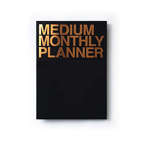 JSTORY Medium Monthly Planner, Undated, Year Round, Premium Thick Paper, Eco Friendly Stitch Bound A5 16 Months 150 GSM 18 Sheets Black Gold - Image 1